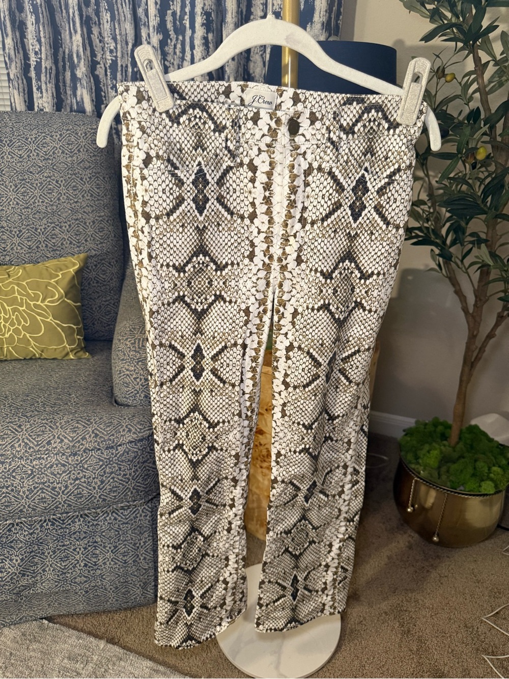 J. Crew Taupe and Cream Snake-Print Pants